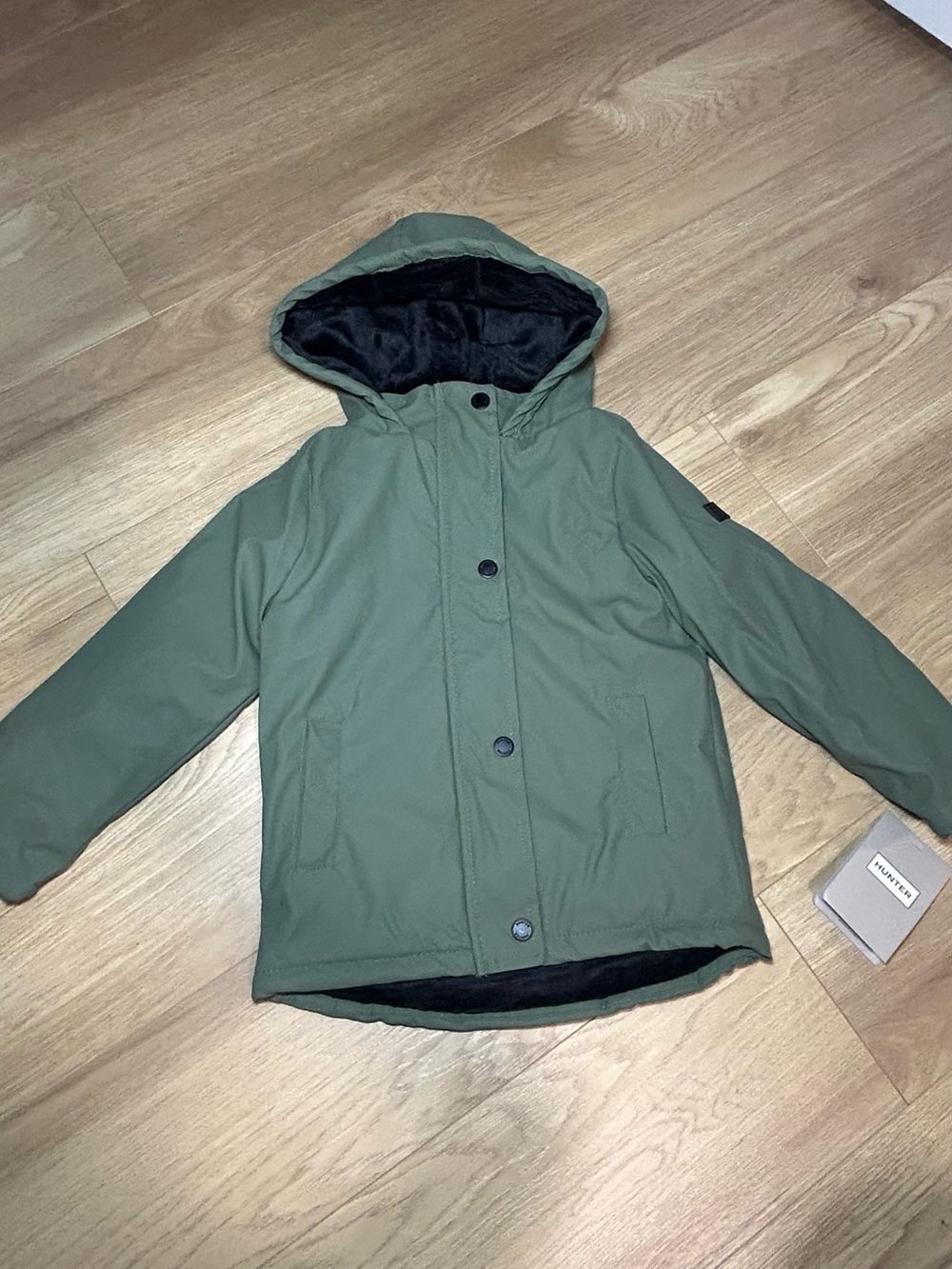 Hunter Kids Olive Green Hooded Raincoat with Black Lining - Picture 6 of 8